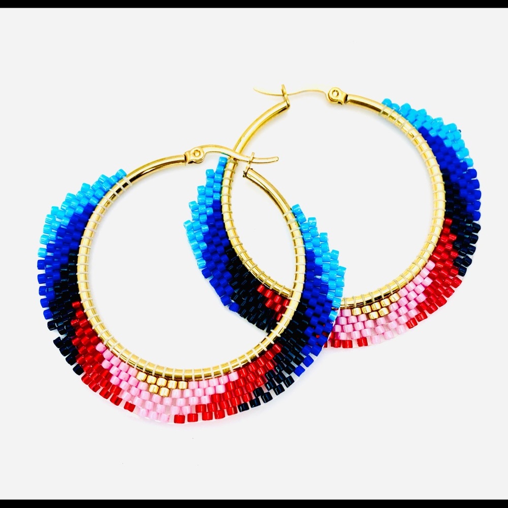 Baroque Bead Gold Hoop Earrings